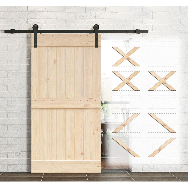 Homacer Paneled Wood Unfinished Frameless Barn Door with Installation